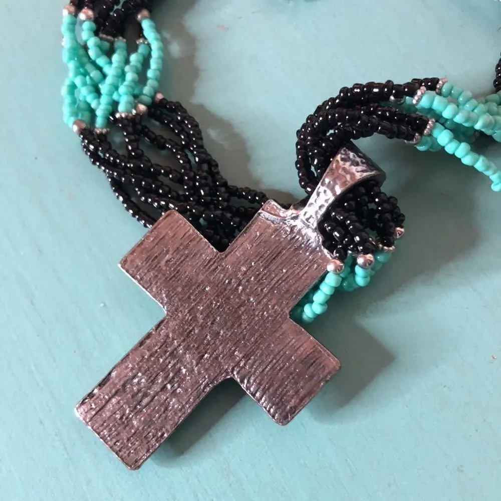WEST & CO Cross Beaded Faux Turquoise Necklace